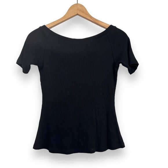 L’AGENCE | Theresa Ribbed Stretch Micro-Modal Jersey Henley Short Sleeve Top NWT - Picture 2 of 7